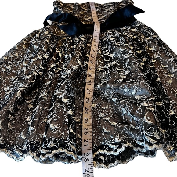 Gunne Sax Black Gold Bow Waist Mesh Lace Overlay Mini Vintage Y2K Prom Dress - Picture 8 of 14